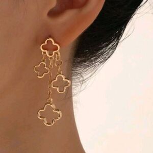 Gold Quatrefoil Clover Dangle Earrings
